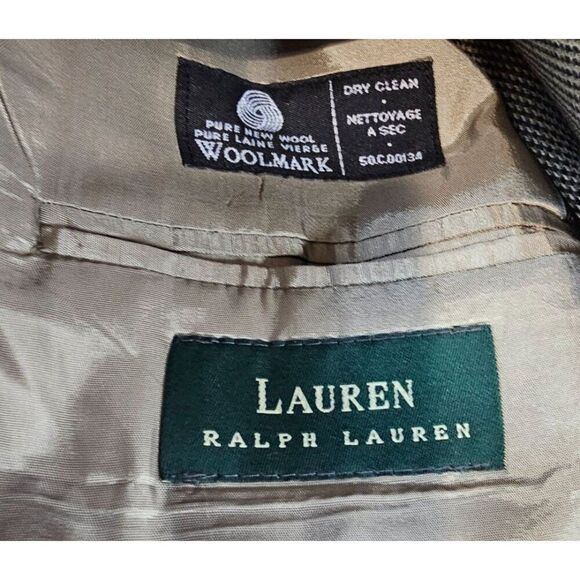Lauren Ralph Lauren Mens 43L Tan Brown Houndstooth Wool Two Button Blazer - Picture 10 of 12